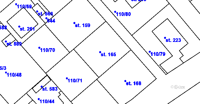 Parcela st. 165 v KÚ Mratín, Katastrální mapa