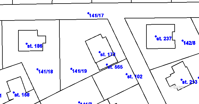 Parcela st. 173 v KÚ Mratín, Katastrální mapa