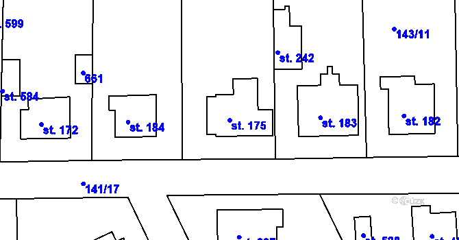 Parcela st. 175 v KÚ Mratín, Katastrální mapa