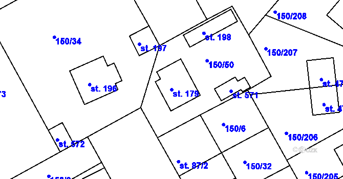 Parcela st. 179 v KÚ Mratín, Katastrální mapa
