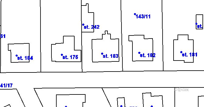 Parcela st. 183 v KÚ Mratín, Katastrální mapa