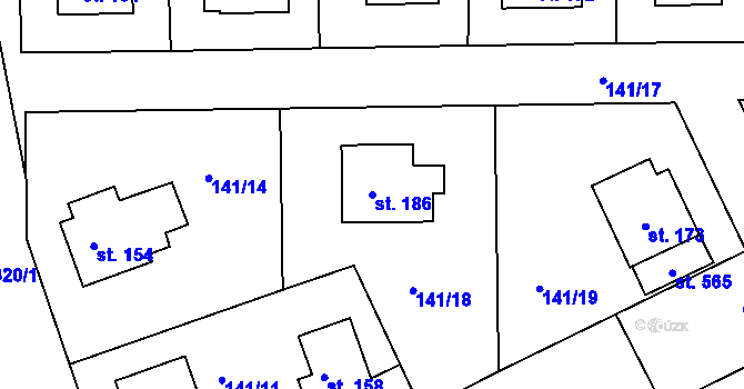 Parcela st. 186 v KÚ Mratín, Katastrální mapa