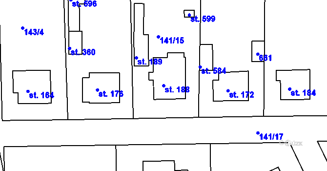 Parcela st. 188 v KÚ Mratín, Katastrální mapa