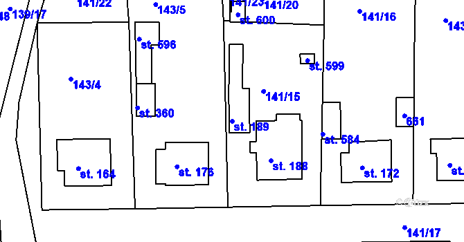Parcela st. 189 v KÚ Mratín, Katastrální mapa
