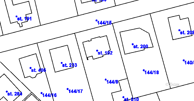 Parcela st. 192 v KÚ Mratín, Katastrální mapa