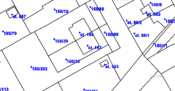 Parcela st. 193 v KÚ Mratín, Katastrální mapa