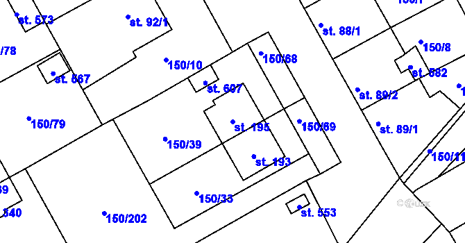 Parcela st. 195 v KÚ Mratín, Katastrální mapa