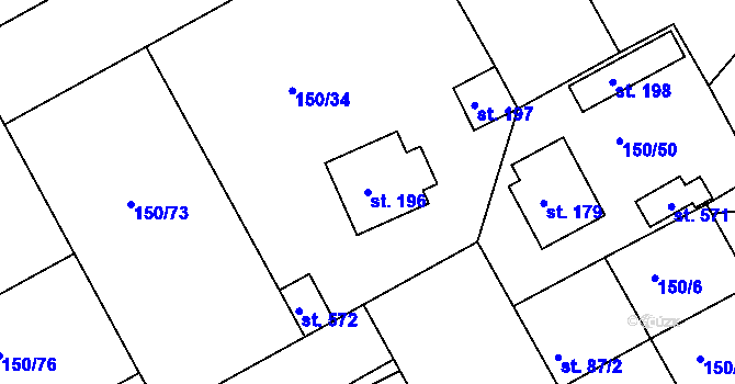 Parcela st. 196 v KÚ Mratín, Katastrální mapa