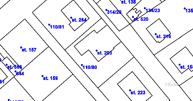 Parcela st. 203 v KÚ Mratín, Katastrální mapa