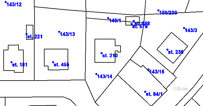 Parcela st. 210 v KÚ Mratín, Katastrální mapa