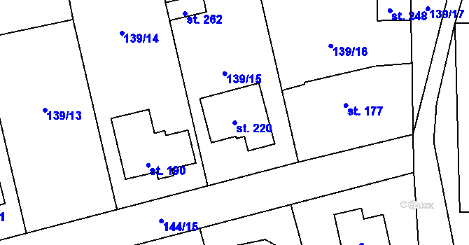 Parcela st. 220 v KÚ Mratín, Katastrální mapa