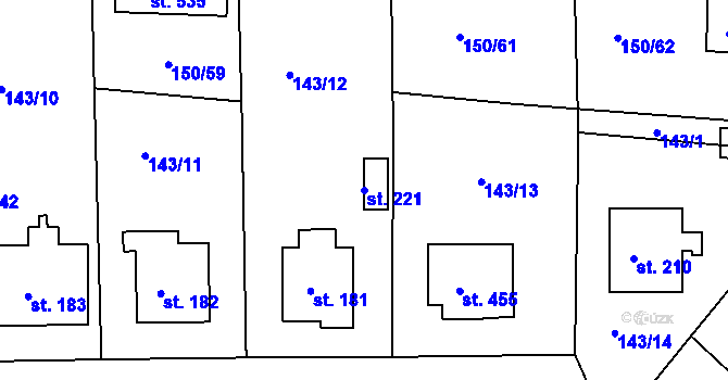 Parcela st. 221 v KÚ Mratín, Katastrální mapa