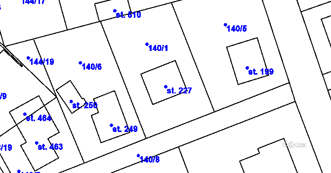 Parcela st. 227 v KÚ Mratín, Katastrální mapa