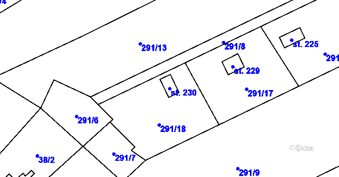 Parcela st. 230 v KÚ Mratín, Katastrální mapa