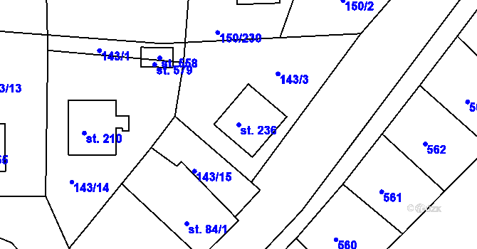 Parcela st. 236 v KÚ Mratín, Katastrální mapa
