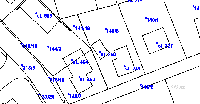 Parcela st. 250 v KÚ Mratín, Katastrální mapa