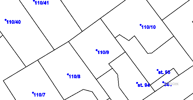 Parcela st. 110/9 v KÚ Mratín, Katastrální mapa