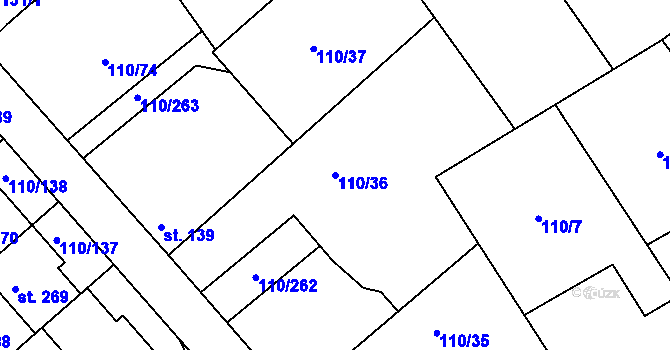 Parcela st. 110/36 v KÚ Mratín, Katastrální mapa