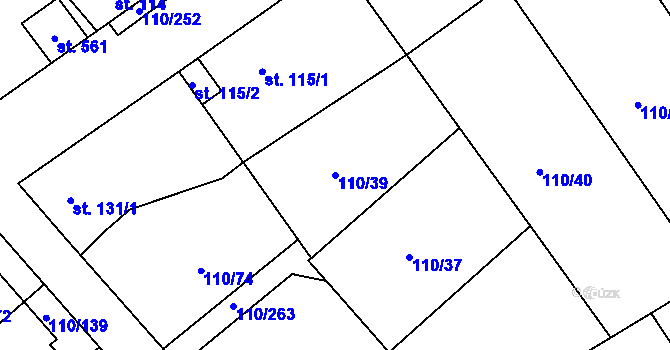 Parcela st. 110/39 v KÚ Mratín, Katastrální mapa