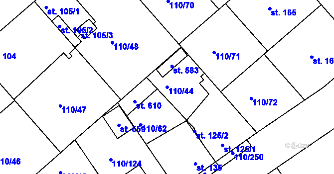 Parcela st. 110/44 v KÚ Mratín, Katastrální mapa
