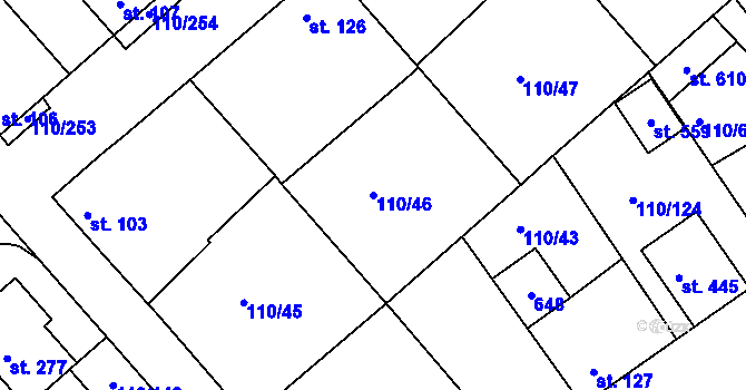 Parcela st. 110/46 v KÚ Mratín, Katastrální mapa