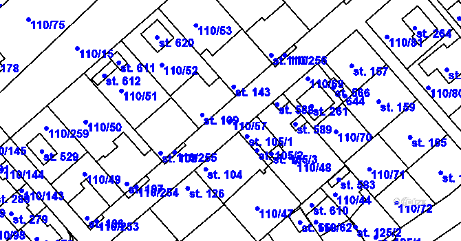 Parcela st. 110/57 v KÚ Mratín, Katastrální mapa