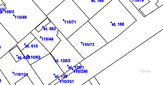 Parcela st. 110/72 v KÚ Mratín, Katastrální mapa