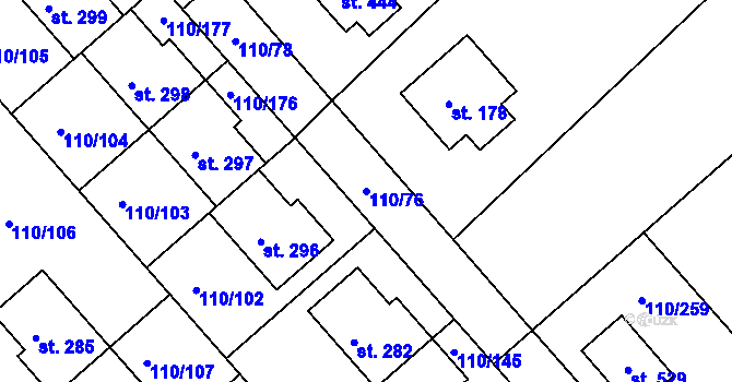 Parcela st. 110/76 v KÚ Mratín, Katastrální mapa