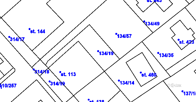 Parcela st. 134/19 v KÚ Mratín, Katastrální mapa
