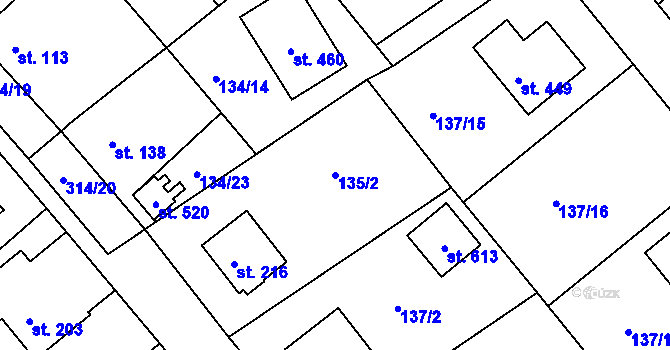 Parcela st. 135/2 v KÚ Mratín, Katastrální mapa