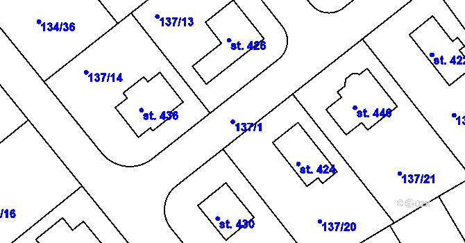 Parcela st. 137/1 v KÚ Mratín, Katastrální mapa
