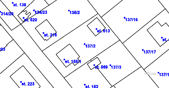 Parcela st. 137/2 v KÚ Mratín, Katastrální mapa