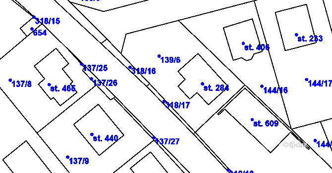 Parcela st. 139/7 v KÚ Mratín, Katastrální mapa