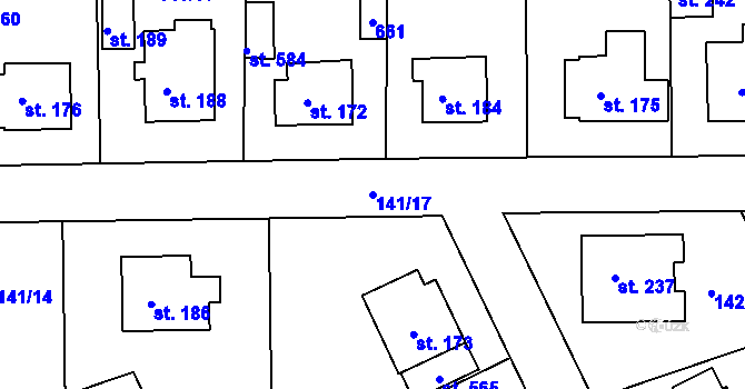 Parcela st. 141/17 v KÚ Mratín, Katastrální mapa