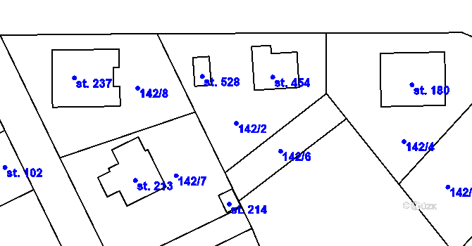 Parcela st. 142/2 v KÚ Mratín, Katastrální mapa