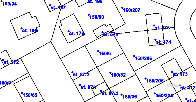 Parcela st. 150/6 v KÚ Mratín, Katastrální mapa
