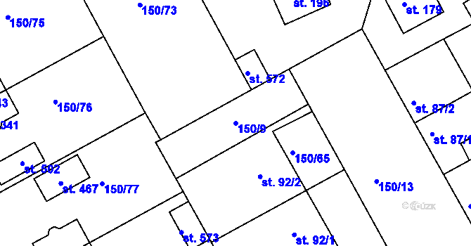 Parcela st. 150/9 v KÚ Mratín, Katastrální mapa
