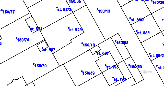 Parcela st. 150/10 v KÚ Mratín, Katastrální mapa