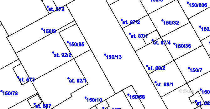 Parcela st. 150/13 v KÚ Mratín, Katastrální mapa