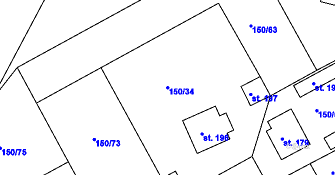 Parcela st. 150/34 v KÚ Mratín, Katastrální mapa
