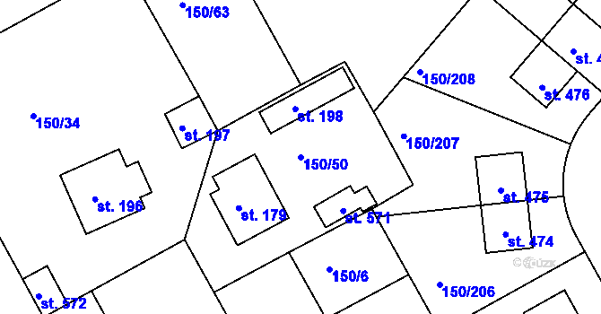 Parcela st. 150/50 v KÚ Mratín, Katastrální mapa