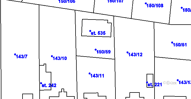 Parcela st. 150/59 v KÚ Mratín, Katastrální mapa