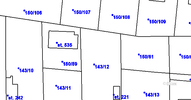 Parcela st. 150/60 v KÚ Mratín, Katastrální mapa