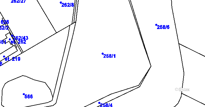 Parcela st. 258/1 v KÚ Mratín, Katastrální mapa