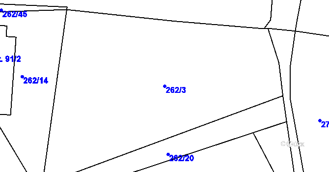 Parcela st. 262/3 v KÚ Mratín, Katastrální mapa