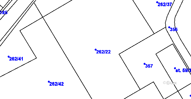 Parcela st. 262/22 v KÚ Mratín, Katastrální mapa