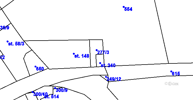 Parcela st. 277/3 v KÚ Mratín, Katastrální mapa