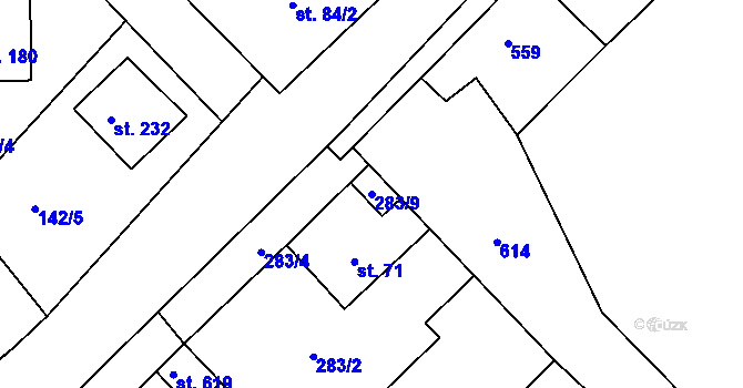 Parcela st. 283/9 v KÚ Mratín, Katastrální mapa