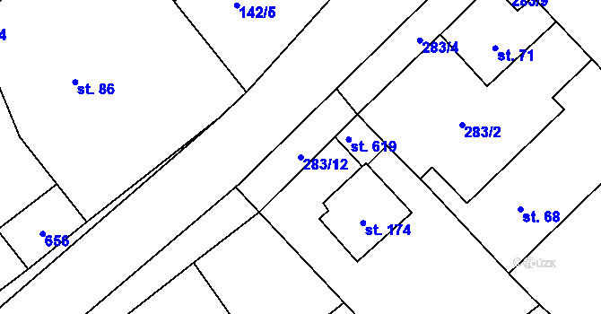 Parcela st. 283/12 v KÚ Mratín, Katastrální mapa