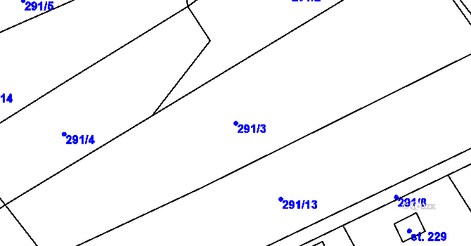 Parcela st. 291/3 v KÚ Mratín, Katastrální mapa